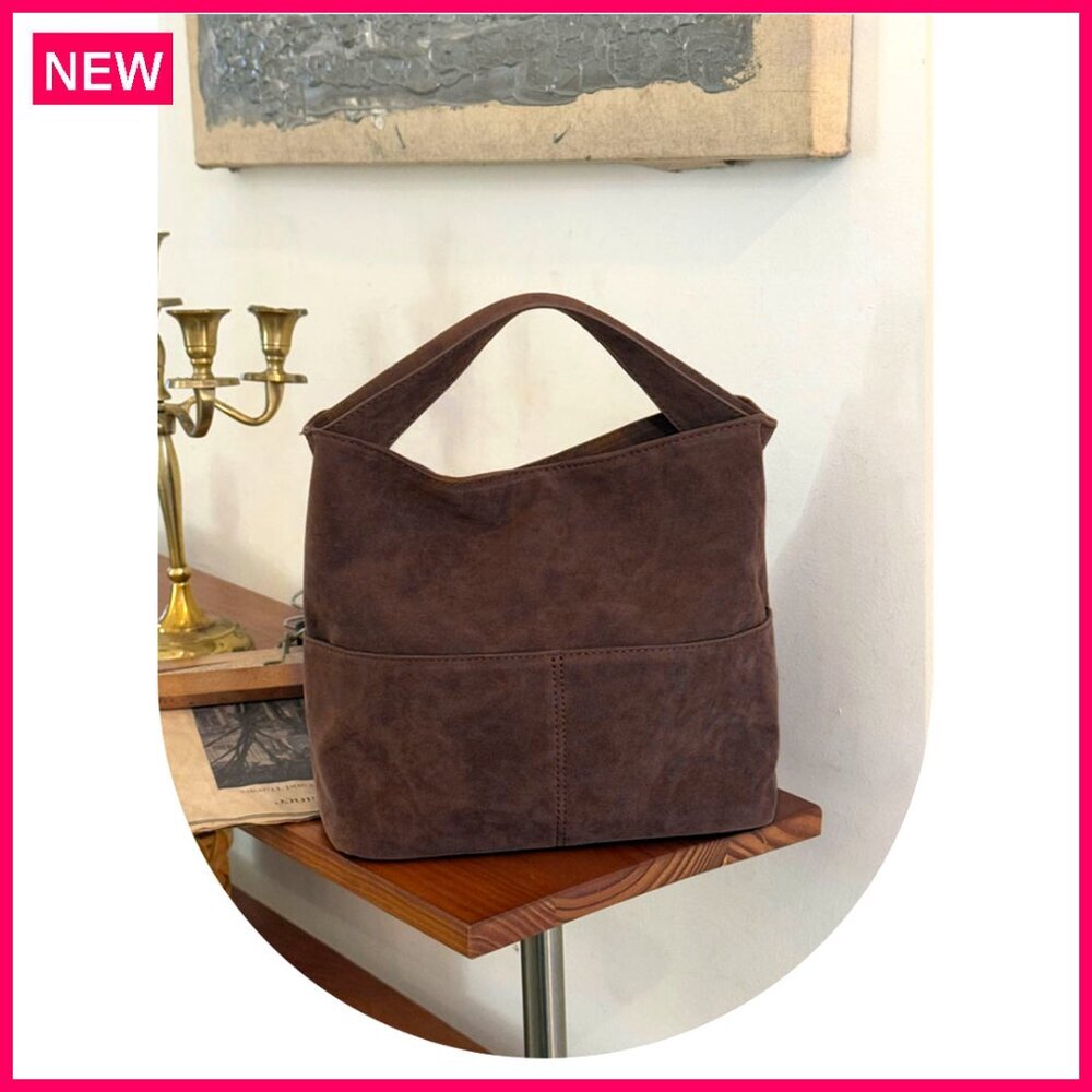 Faux Suede Bucket Bag Crossbody Tote Slouchy Purse Women's Handbag - Picture 8 of 8